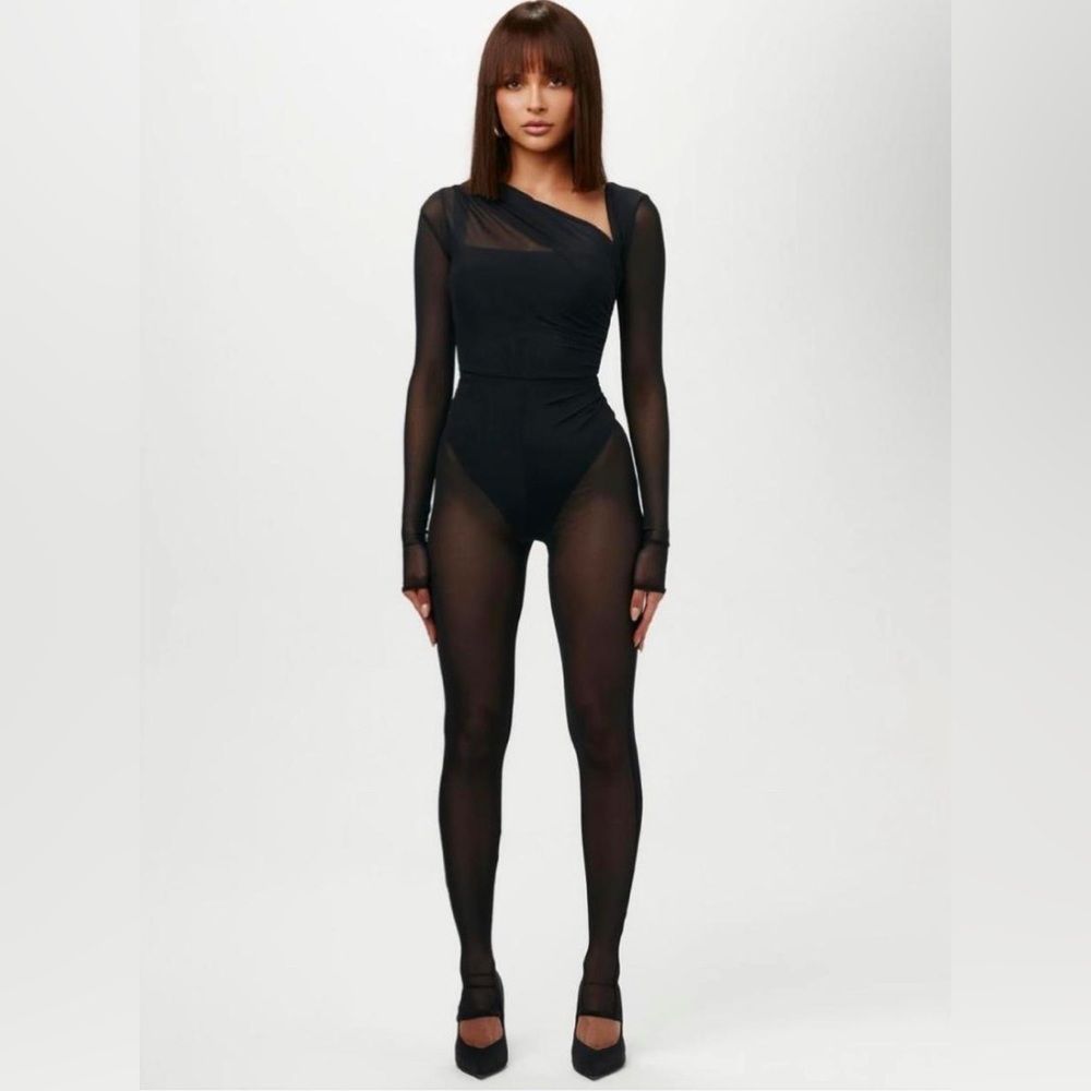 Naked wardrobe long sleeve sheer jumpsuit